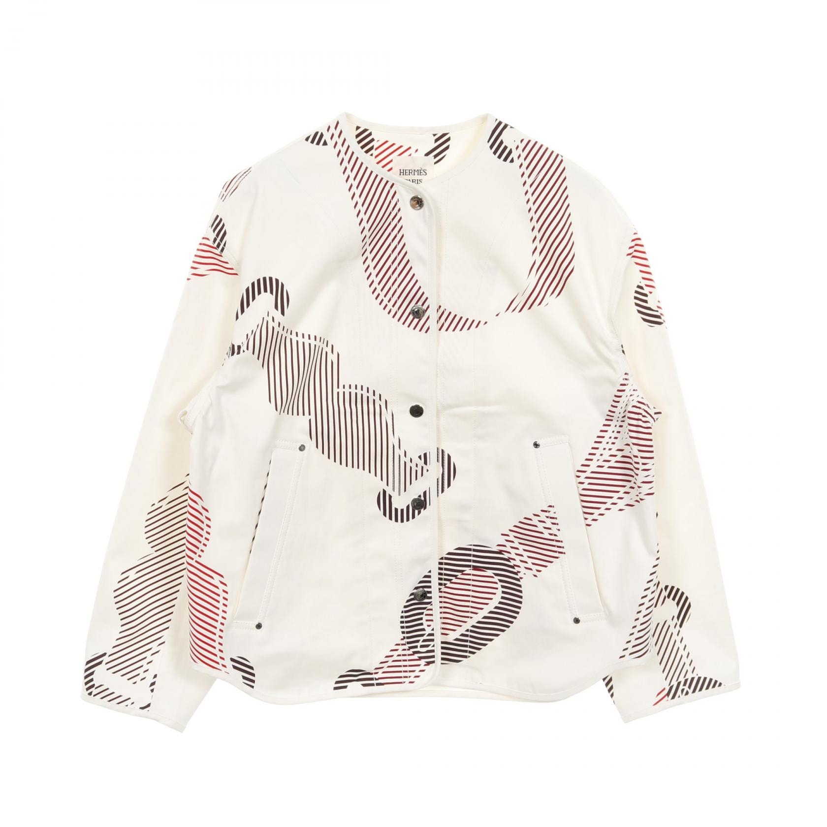 エルメス HERMES Coaching Remix ブルゾン 衣料品 アウター コットン レディース ホワイト系 / レッド系 【中古】
