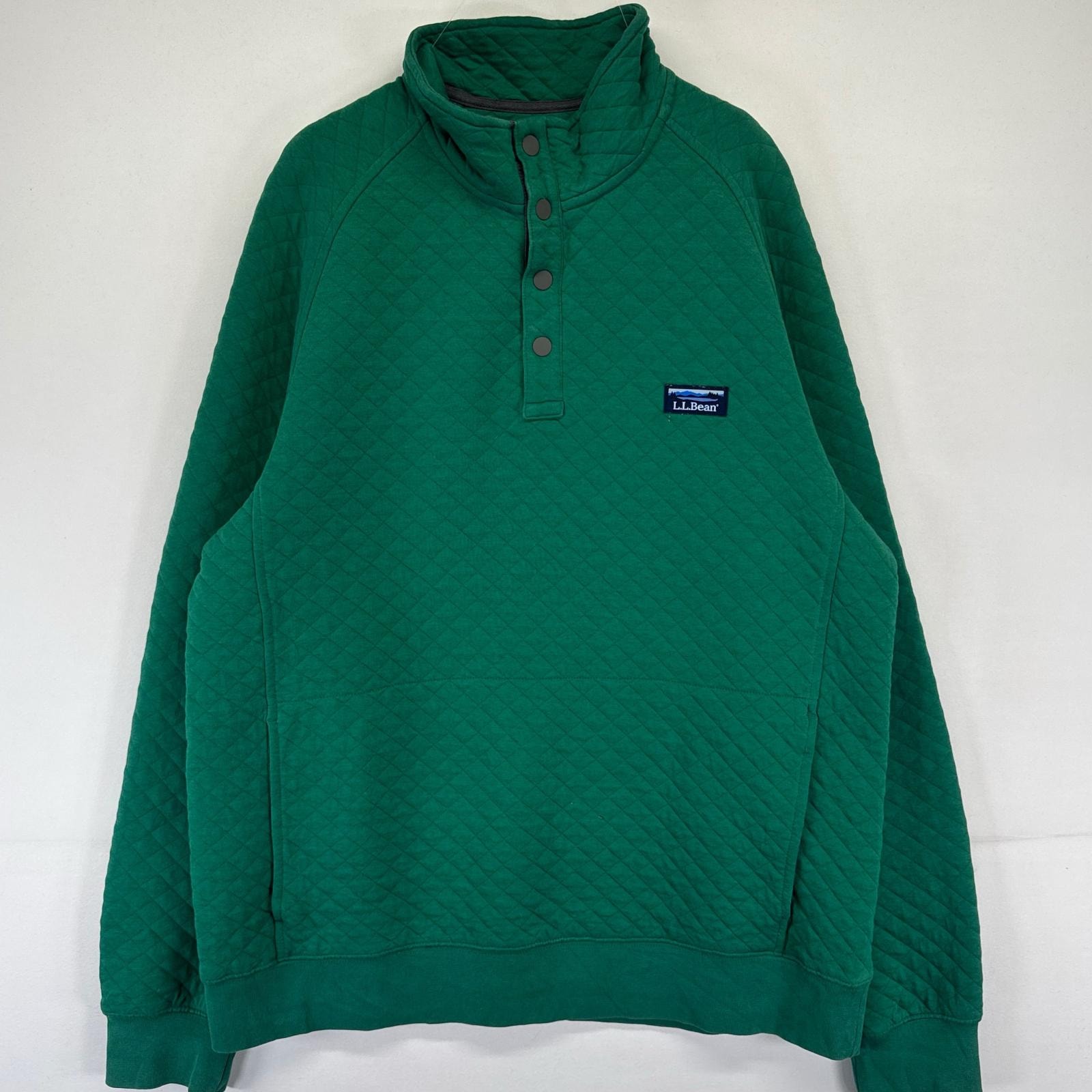 古着 エルエルビーン L.L.Bean スウェット ハーフスナップボタン ワンポイントロゴ キルティング アウトドア L  グリーン系 メンズ