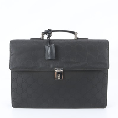 ■美品 グッチ015 0235 ビジネス バッグ レザー×ナイロン