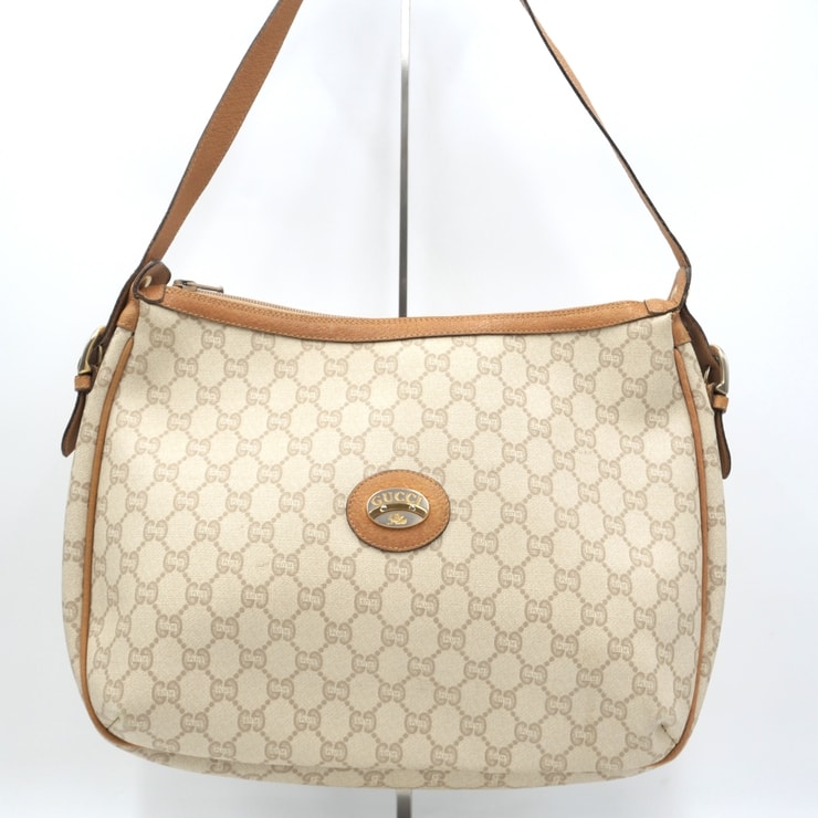 GUCCI(グッチ)Plus ショルダーバッグ ヴィンテージ GG柄 ベージュ PVC レザー レディース 斜め掛け 肩掛け オールドグッチ【中古】