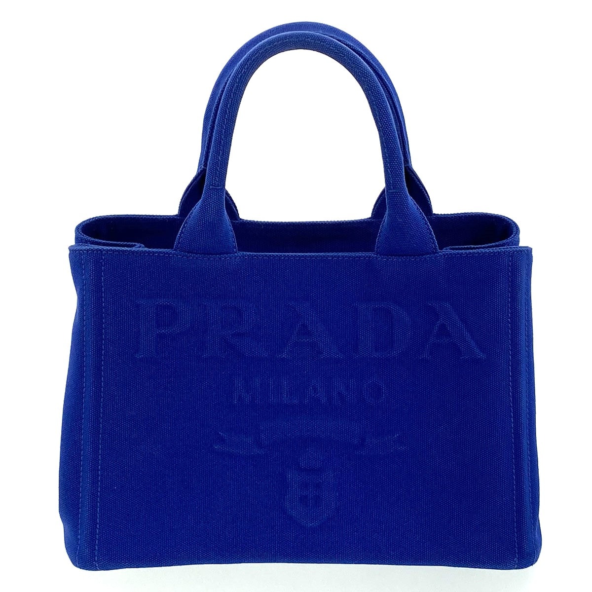 PRADA プラダ エンボス ロゴ カナパ ミニ 2WAY トートバッグ 1BG439 キャンバス ブルー  レディース【中古】