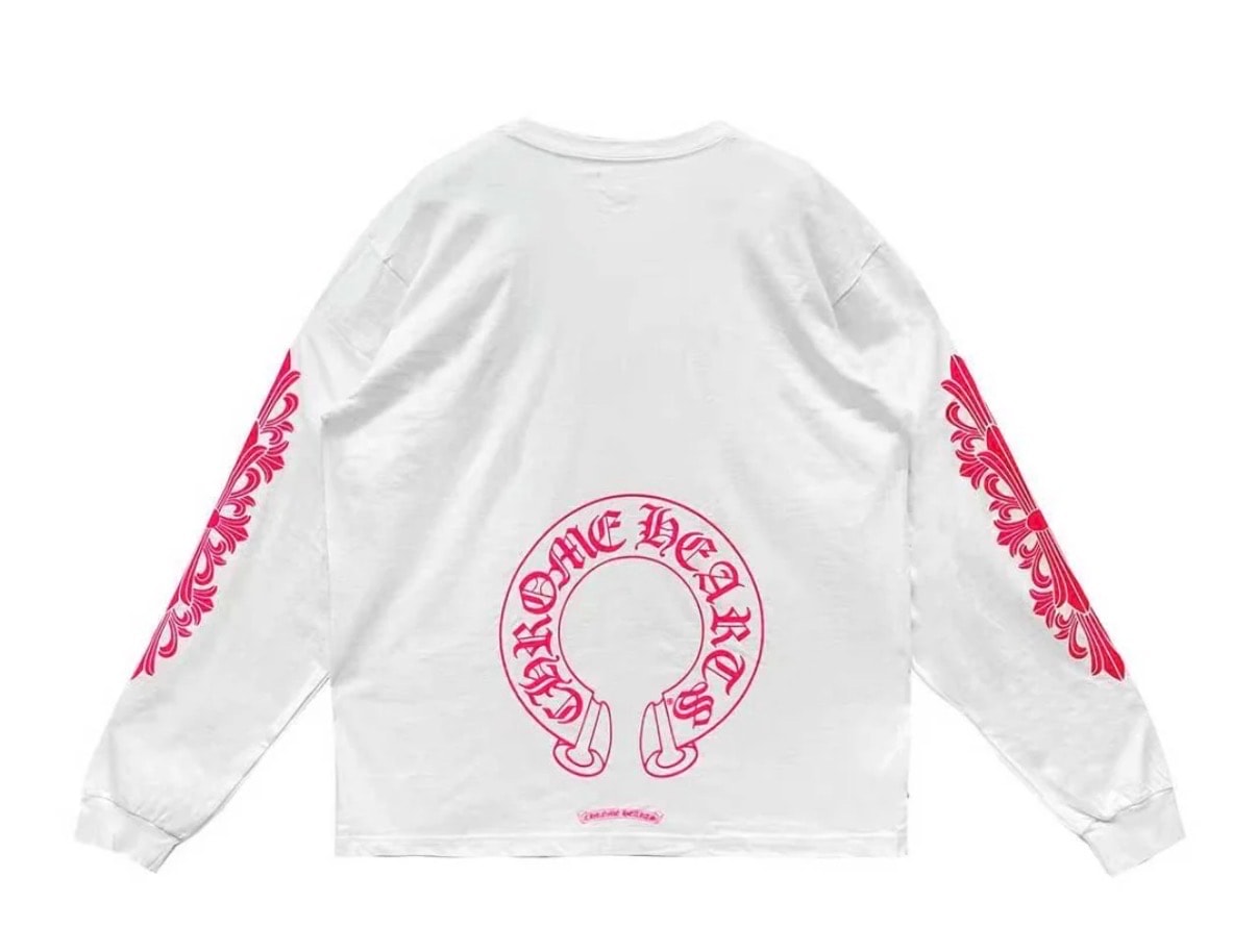 Chrome Hearts Horseshoe Floral Cross Pink Logo L/S Pocket T-Shirt "White"