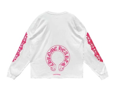 Chrome Hearts Horseshoe Floral Cross Pink Logo L/S Pocket T-Shirt "White"