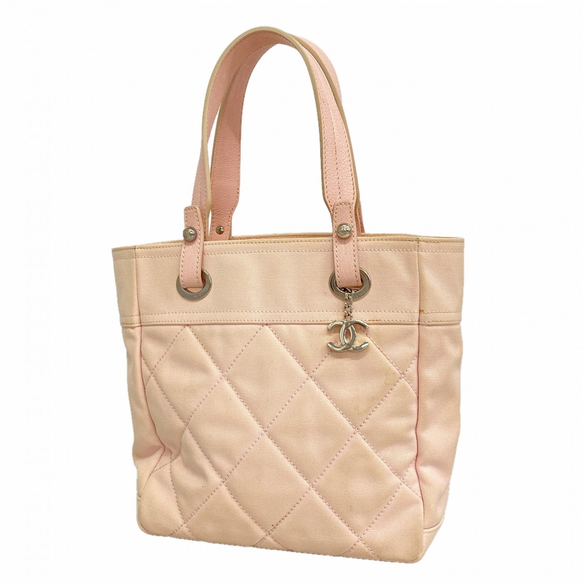 【6fd6039】シャネル トートバッグ パリビアリッツ キャンバス ピンク シルバー金具【中古】レディース