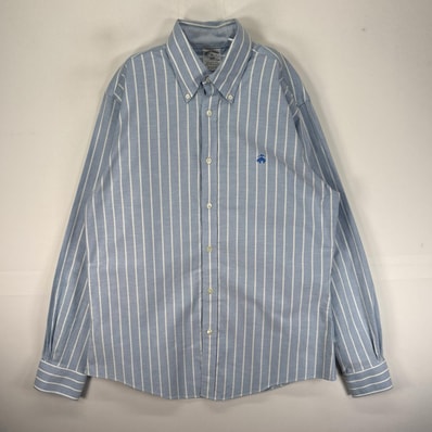古着 ブルックスブラザーズ Brooks Brothers 長袖シャツ ボタンダウン ワンポイント M ブルー系 ストライプ メンズ
