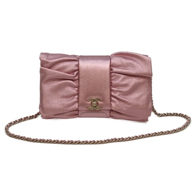 シャネル 24B メタリックピンク ラムスキン AS5129 リボンデザイン チェーンバッグ