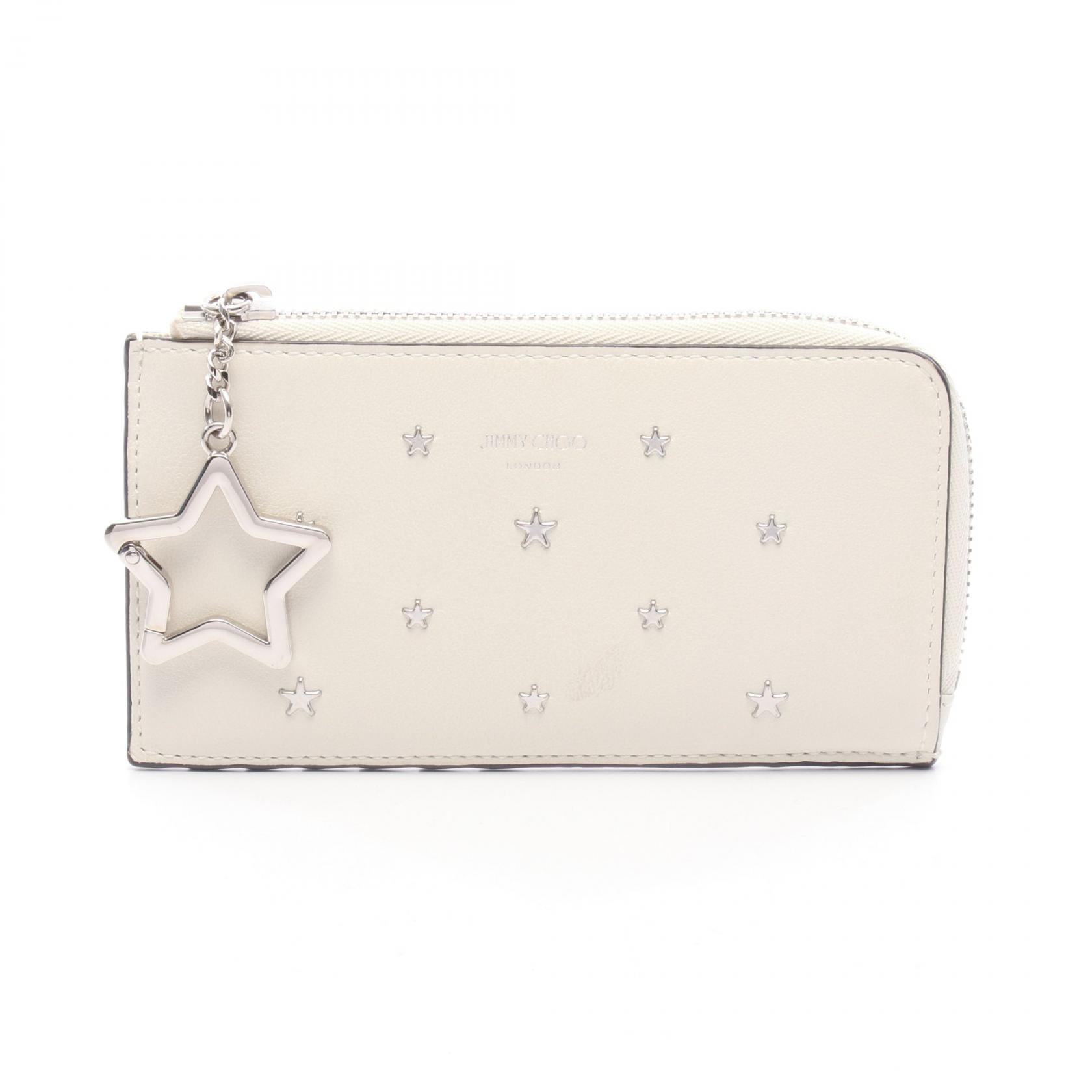 ジミーチュウ JIMMY CHOO スタースタッズ カードケース コインケース 財布 レザー レディース ホワイト系 【中古】