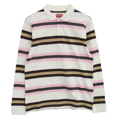 Supreme シュプリーム ポロシャツ Double Stripe Polo ストライプ 長袖 ポロシャツ ラガー シャツ ホワイト系 マルチカラー系 M【中古】