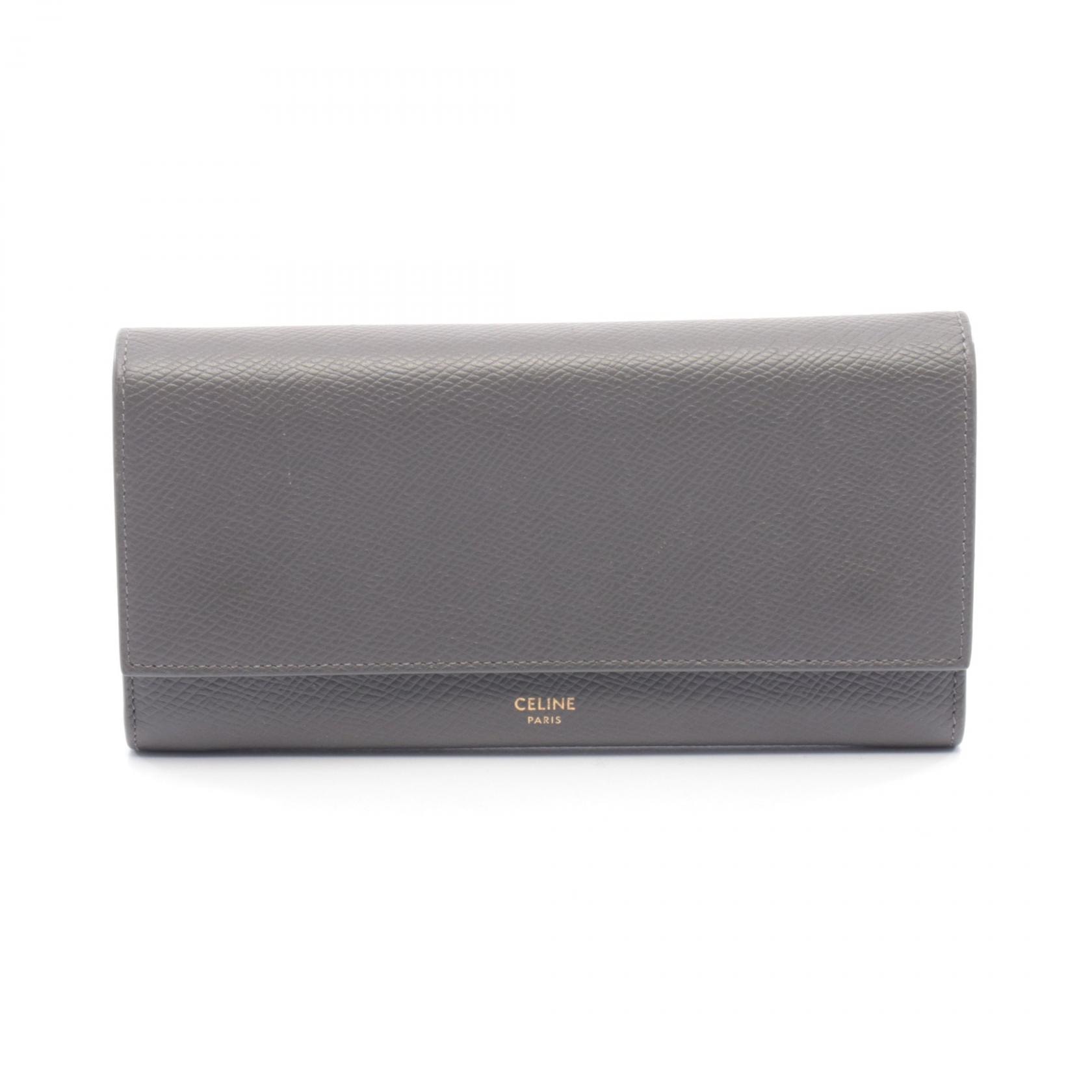 セリーヌ CELINE ラージフラップウォレット 二つ折り長財布 財布 レザー レディース グレー系 10B563BEL 【中古】
