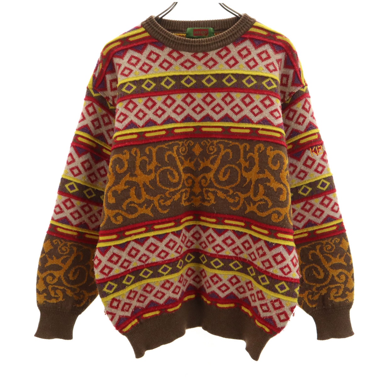 KENZO GOLF ケンゾーゴルフ 90s 日本製 オールド 総柄 長袖 セーター 4 ブラウン系 ニット