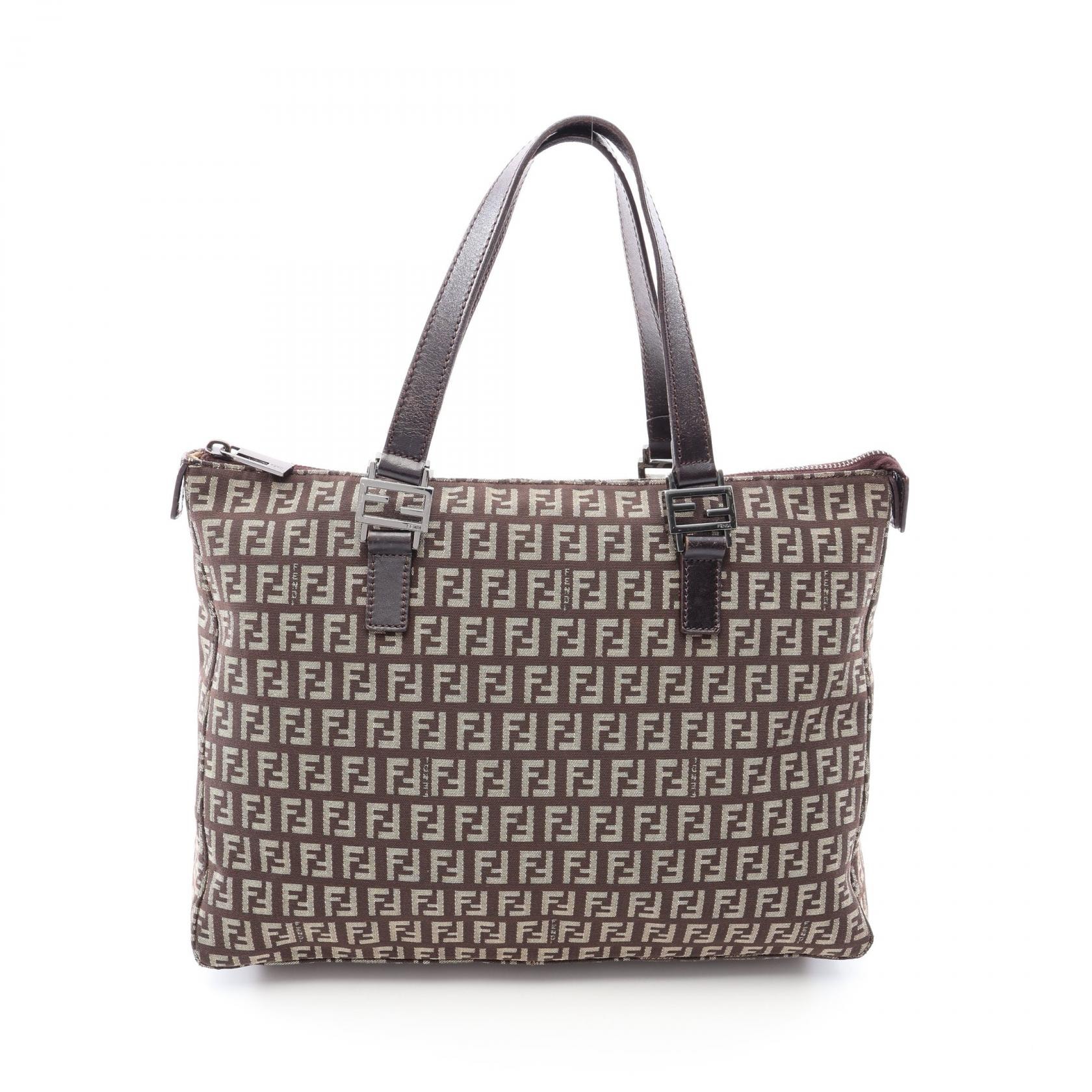 フェンディ FENDI ズッキーノ トートバッグ バッグ キャンバス レザー レディース ブラウン系 / ベージュ系 【中古】