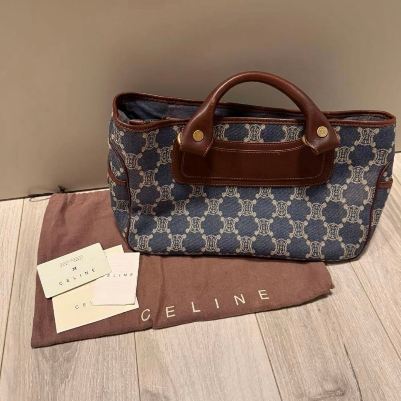 【セリーヌ】CELINEパリマカダム デニム ブギーバッグ トリオンフ総柄