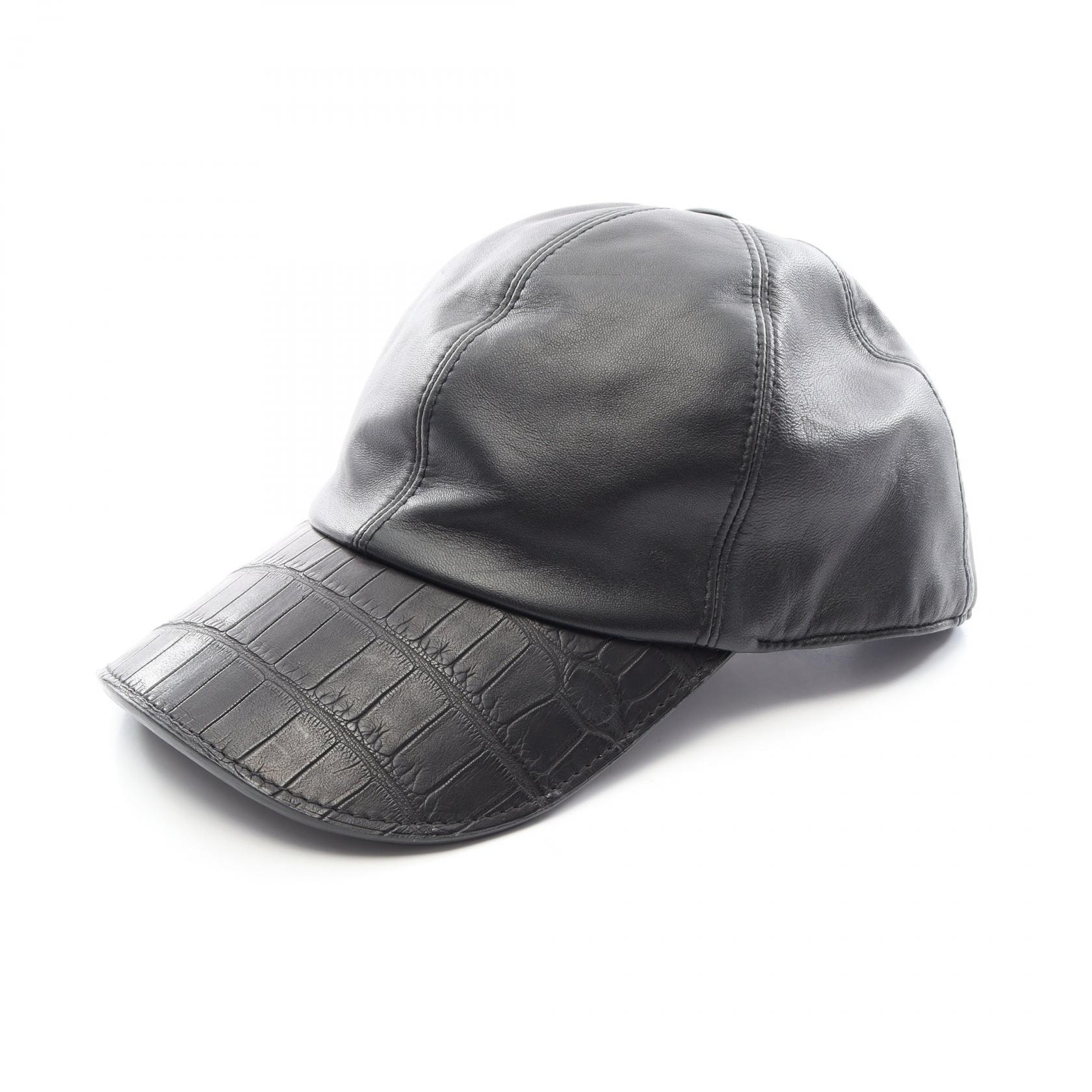エルメス HERMES ライリー キャップ 帽子 ラムレザー / アリゲーターマット アリゲーターマット メンズ ブラック系 【中古】