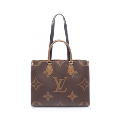 ルイ・ヴィトン LOUIS VUITTON オンザゴーMM モノグラムジャイアント リバース トートバッグ バッグ PVCコーティングキャンバス レザー ベージュ レディース ブラウン系 / ベージュ系 M45321 【中古】