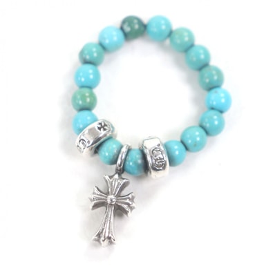 Chrome Hearts Beaded Ring with CH Cross Charm "Turquoise/Silver"