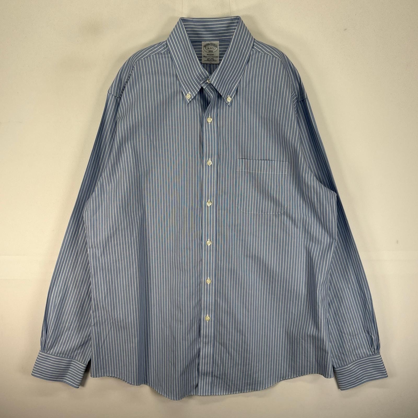 古着 ブルックスブラザーズ Brooks Brothers 長袖シャツ ボタンダウン 胸ポケット L  ブルー系 ストライプ メンズ
