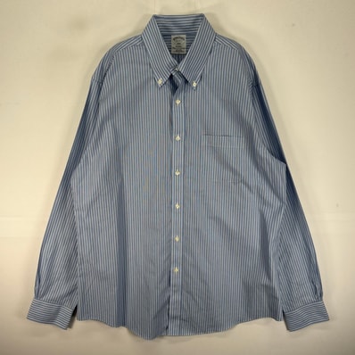 古着 ブルックスブラザーズ Brooks Brothers 長袖シャツ ボタンダウン 胸ポケット L ブルー系 ストライプ メンズ