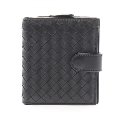 ボッテガヴェネタ BOTTEGA VENETA イントレチャート 二つ折り財布 財布 レザー レディース ブラック系 【中古】