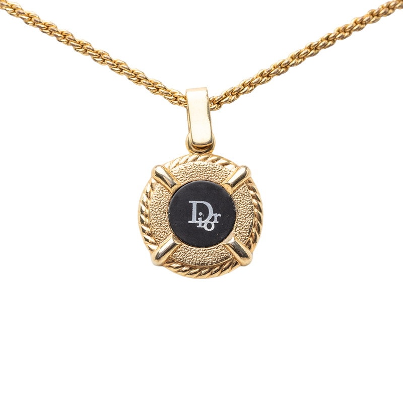 ディオール ヴィンテージ CDロゴ ネックレス ゴールド ブラック メッキ レディース Dior 【中古】