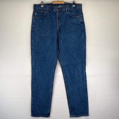 古着 カーハート Carhartt デニム パンツ ジーンズ ジーパン テーパード ワンポイントロゴ 大きいサイズ ブルー系 メンズ