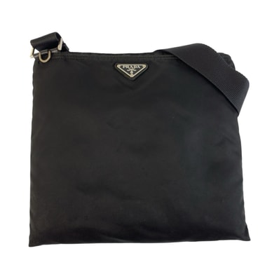 PRADA プラダ テスート 三角ロゴプレート ブラック 黒 シルバー金具 ナイロン ショルダーバッグ メッセンジャーバッグ 603262 【中古】
