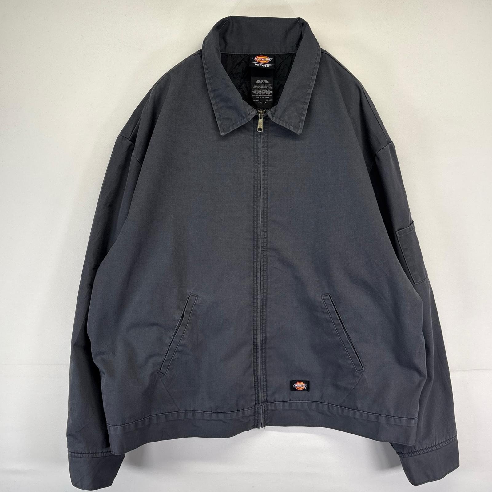 古着 ディッキーズ Dickies ジャケット ワークジャケット フルジップ 大きいサイズ ワンポイントロゴ 2XL グレー系 無地 メンズ