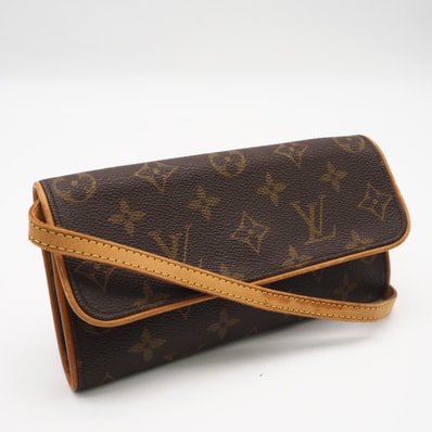 LOUIS VUITTON ルイ・ヴィトン モノグラム ポシェット ツインPM M51854 ショルダーバッグ ブラウン コーティングキャンバス レザー レディース