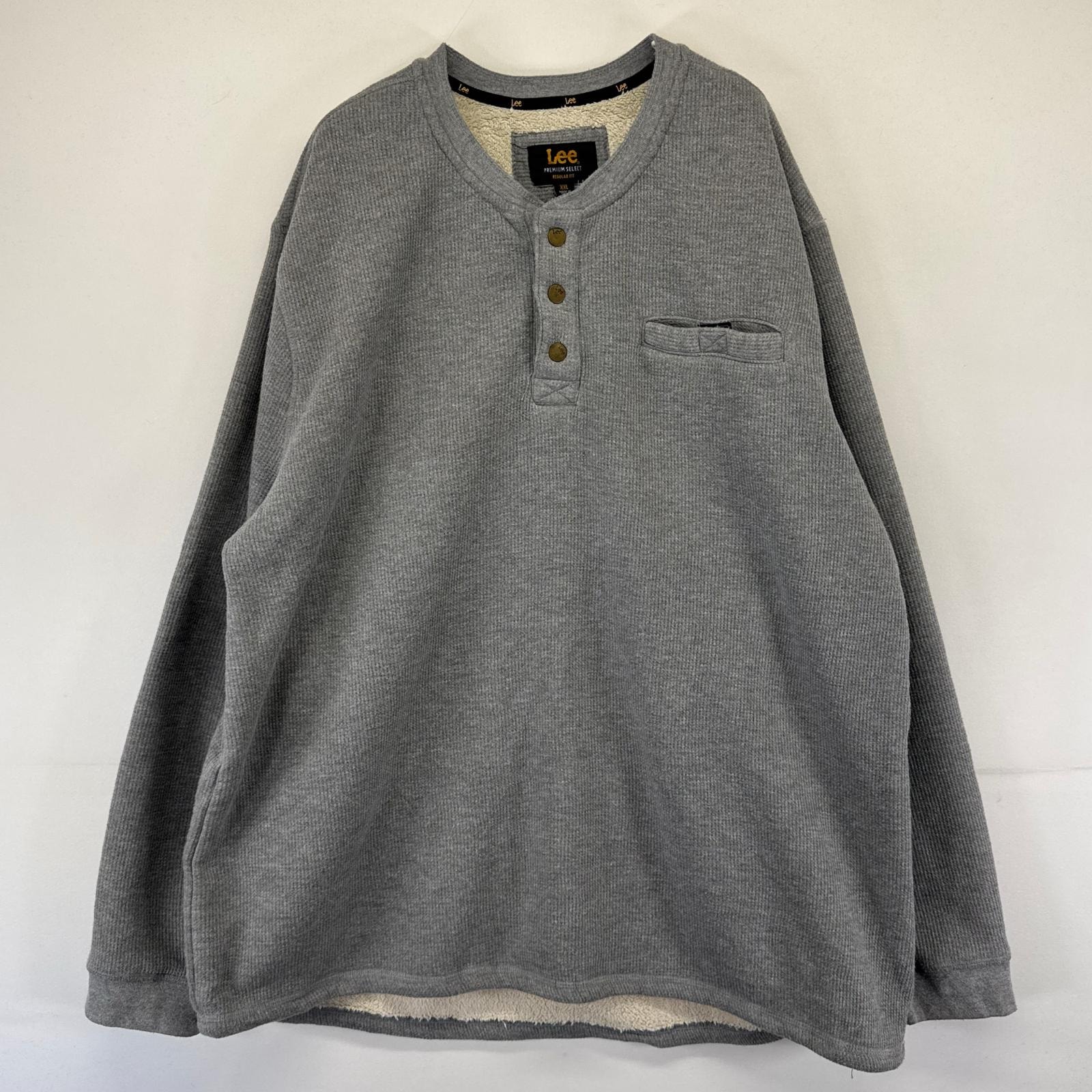 古着 リー Lee スウェット ハーフボタン プルオーバー ヘンリーネック ボアライナー 大きいサイズ サーマル 2XL  グレー系 無地 メンズ