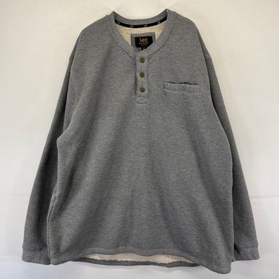 古着 リー Lee スウェット ハーフボタン プルオーバー ヘンリーネック ボアライナー 大きいサイズ サーマル 2XL グレー系 無地 メンズ