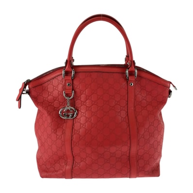 美品 GUCCI グッチ グッチシマ レッド シルバー金具 レザー ハンドバッグ ショルダーバッグ 505052 【中古】