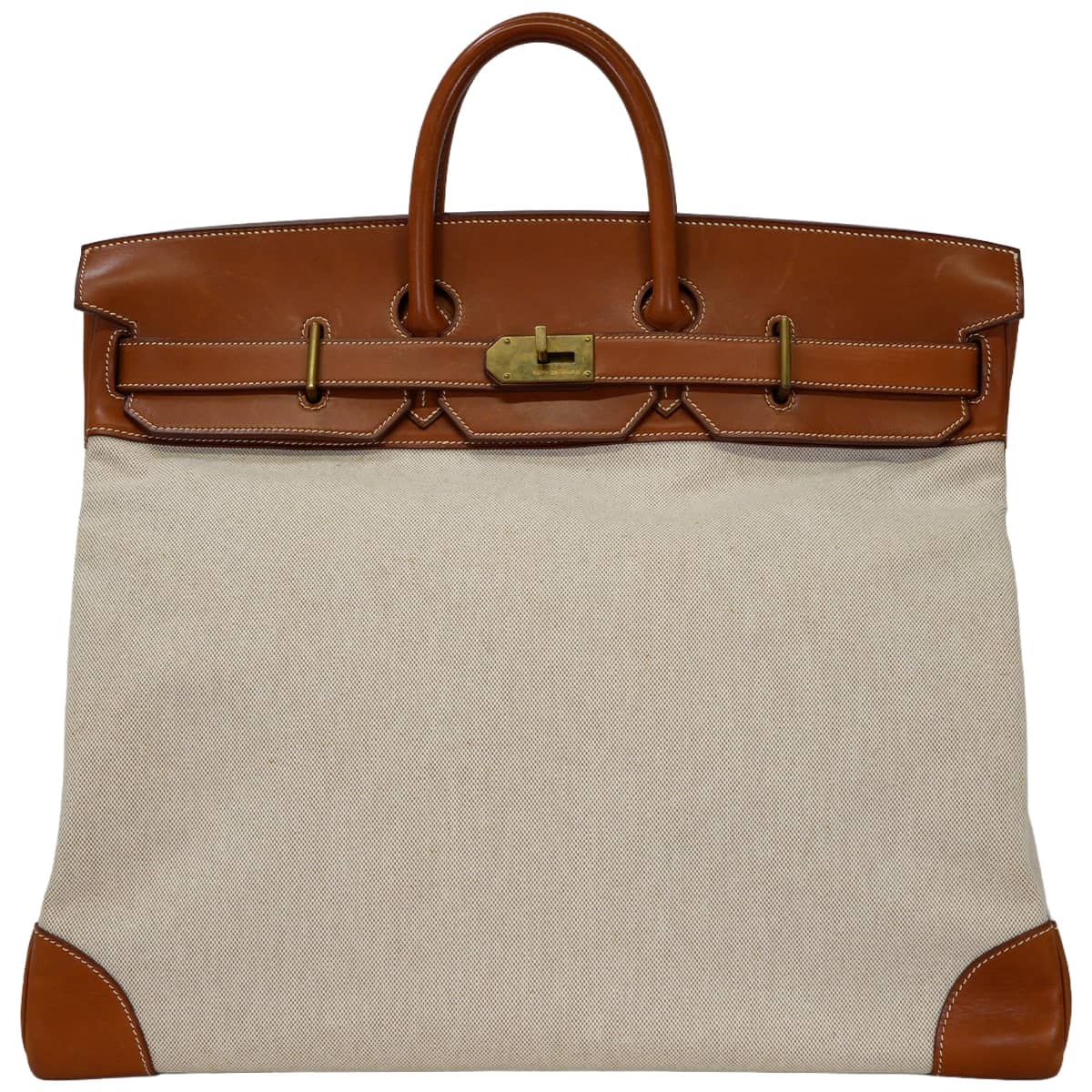 HERMES エルメス ハンドバッグ オータクロア50 ナチュラル/フォーヴ トワルアッシュ/バレニア ゴールド金具 □E刻印 Aランク【中古】