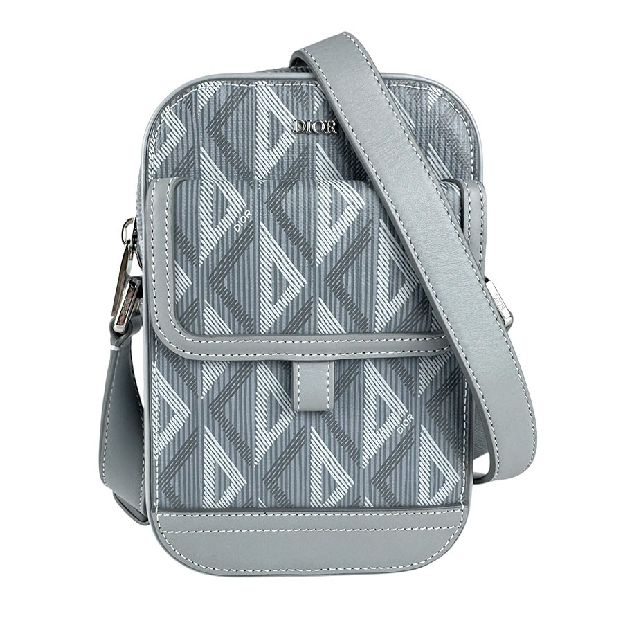 クリスチャンディオール Christian Dior ショルダーバッグ CDダイヤモンド ヒット ザ ロード バーティカル ポーチ レザー グレー メンズ【中古】 z9102
