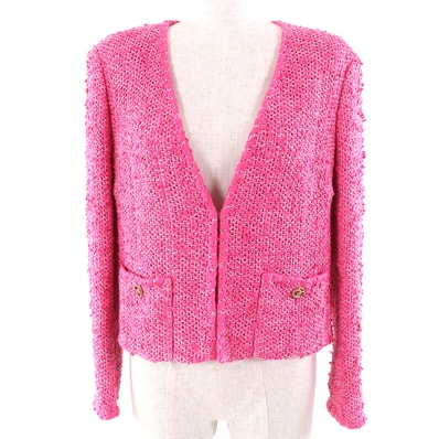 極美品 シャネル ノーカラージャケット ピンク レディース 36 P70041