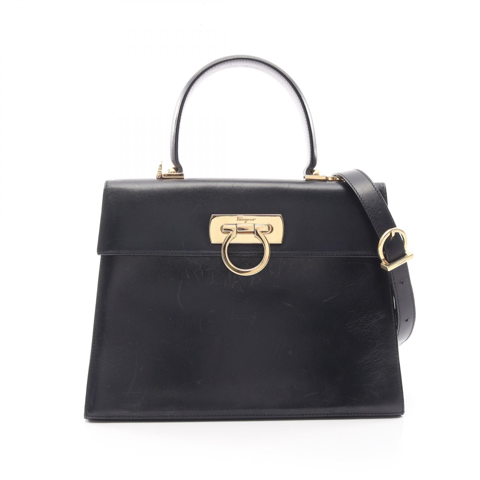 サルヴァトーレフェラガモ Salvatore Ferragamo ガンチーニ 2WAY ハンドバッグ バッグ レザー レディース ネイビー系 21 2181 【中古】