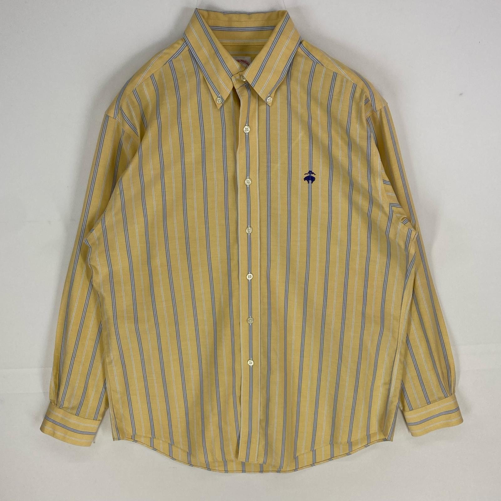 古着 ブルックスブラザーズ Brooks Brothers 長袖シャツ ボタンダウン 刺繍ロゴ 1818 ロングスリーブ M  イエロー系 ストライプ メンズ