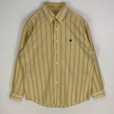 古着 ブルックスブラザーズ Brooks Brothers 長袖シャツ ボタンダウン 刺繍ロゴ 1818 ロングスリーブ M イエロー系 ストライプ メンズ