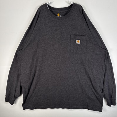 古着 カーハート Carhartt 長袖Tシャツ 大きいサイズ 肉厚 ワンポイント ロゴ 胸ポケ 3XL ダークグレー 無地 メンズ