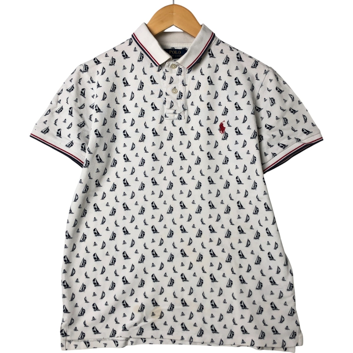 古着 ラルフローレン Ralph Lauren POLO RALPH LAUREN CUSTOM SLIM FIT 総柄 船柄 半袖 ポロシャツ メンズM相当/eaa551508