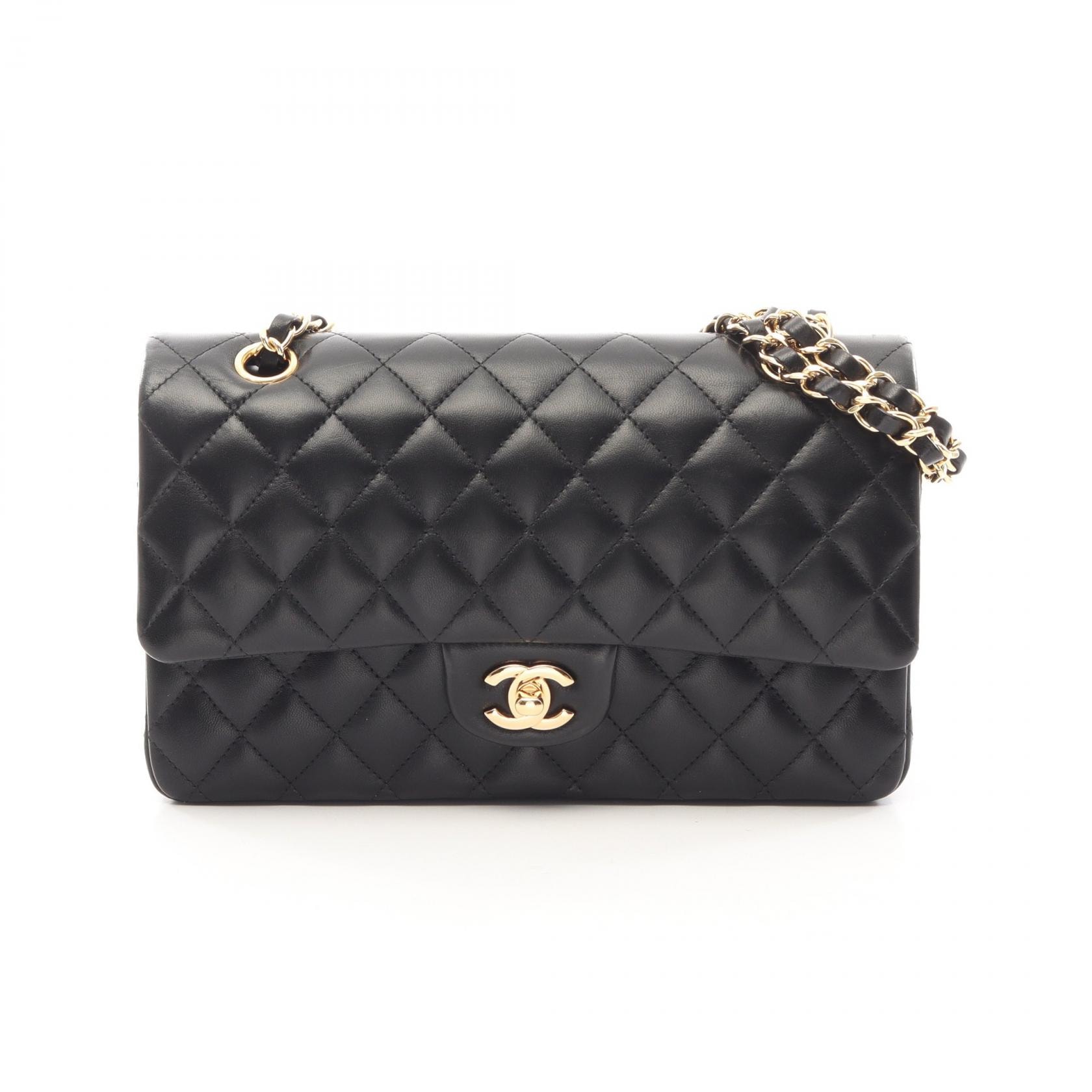シャネル CHANEL マトラッセ Wフラップ ショルダーバッグ バッグ ラムスキン(羊革) レディース ブラック系 A01112 【中古】