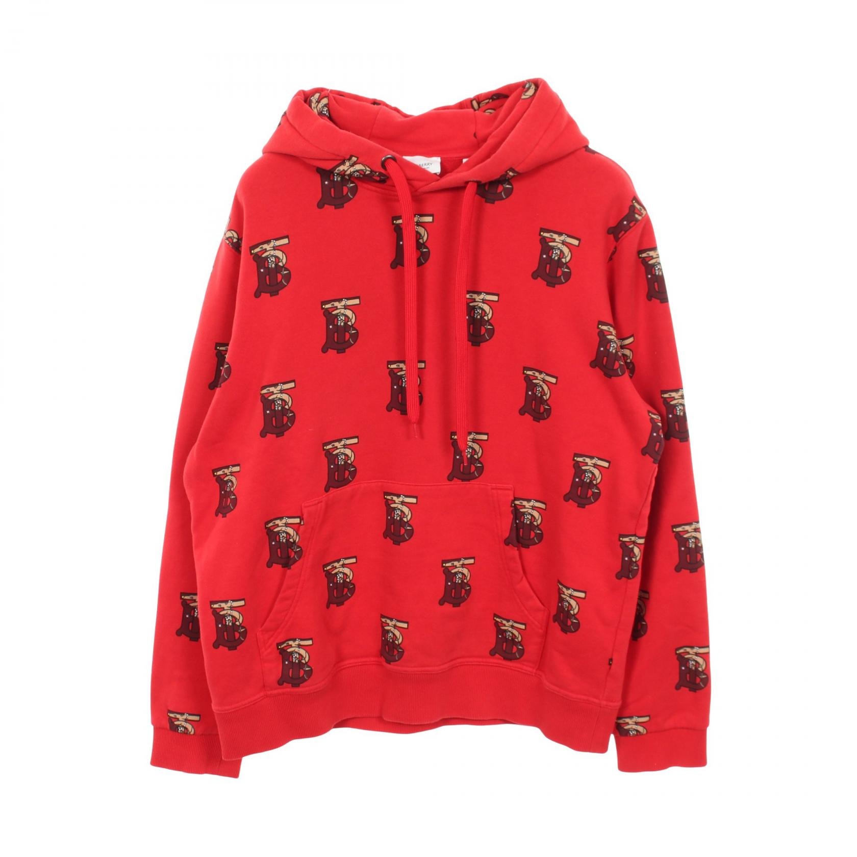 バーバリー BURBERRY TBモノグラム ネズミプリント フーディ パーカー 衣料品 トップス コットン メンズ レッド系 / マルチカラー 【中古】