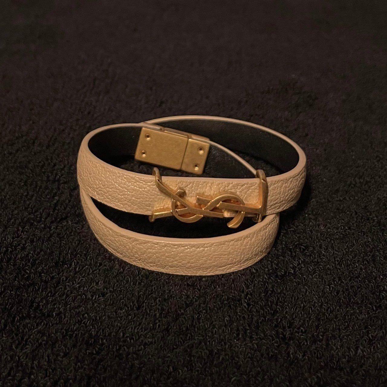 サンローラン レザー&メタル オピウム ダブルラップブレスレット/ベージュ