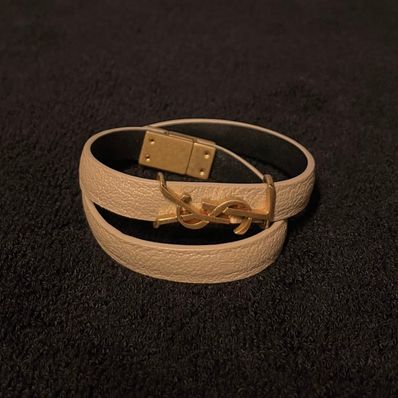 サンローラン レザー&メタル オピウム ダブルラップブレスレット/ベージュ