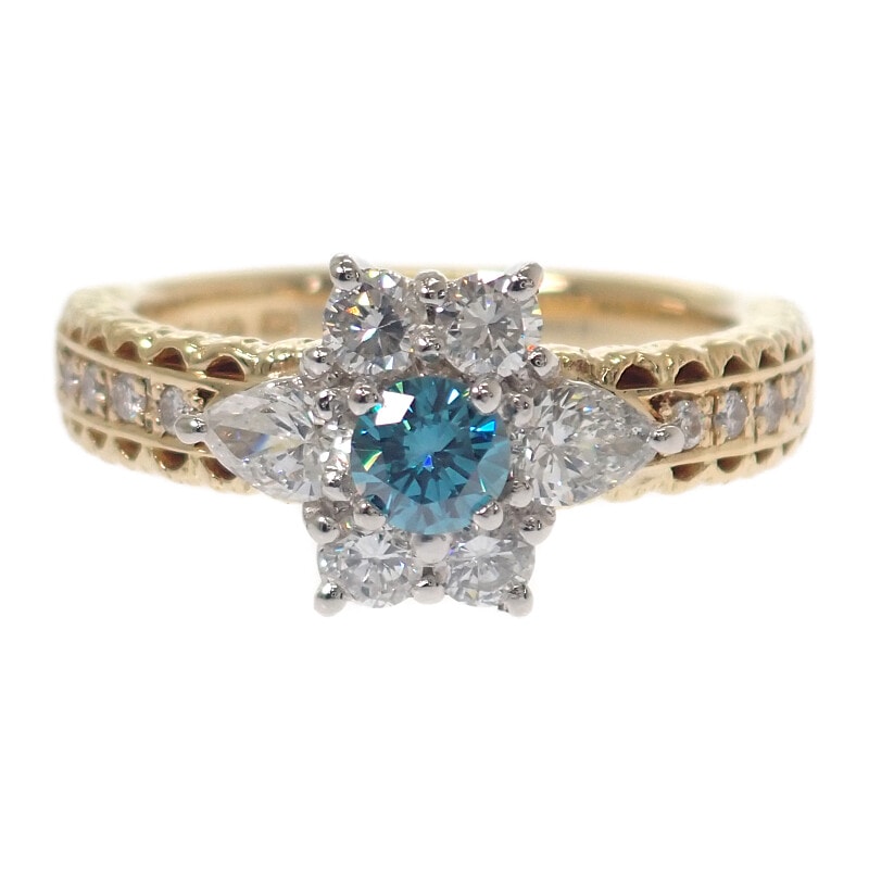 フラワーリング 10号 K18YG Pt900 ダイヤモンド【中古】【Aランク】