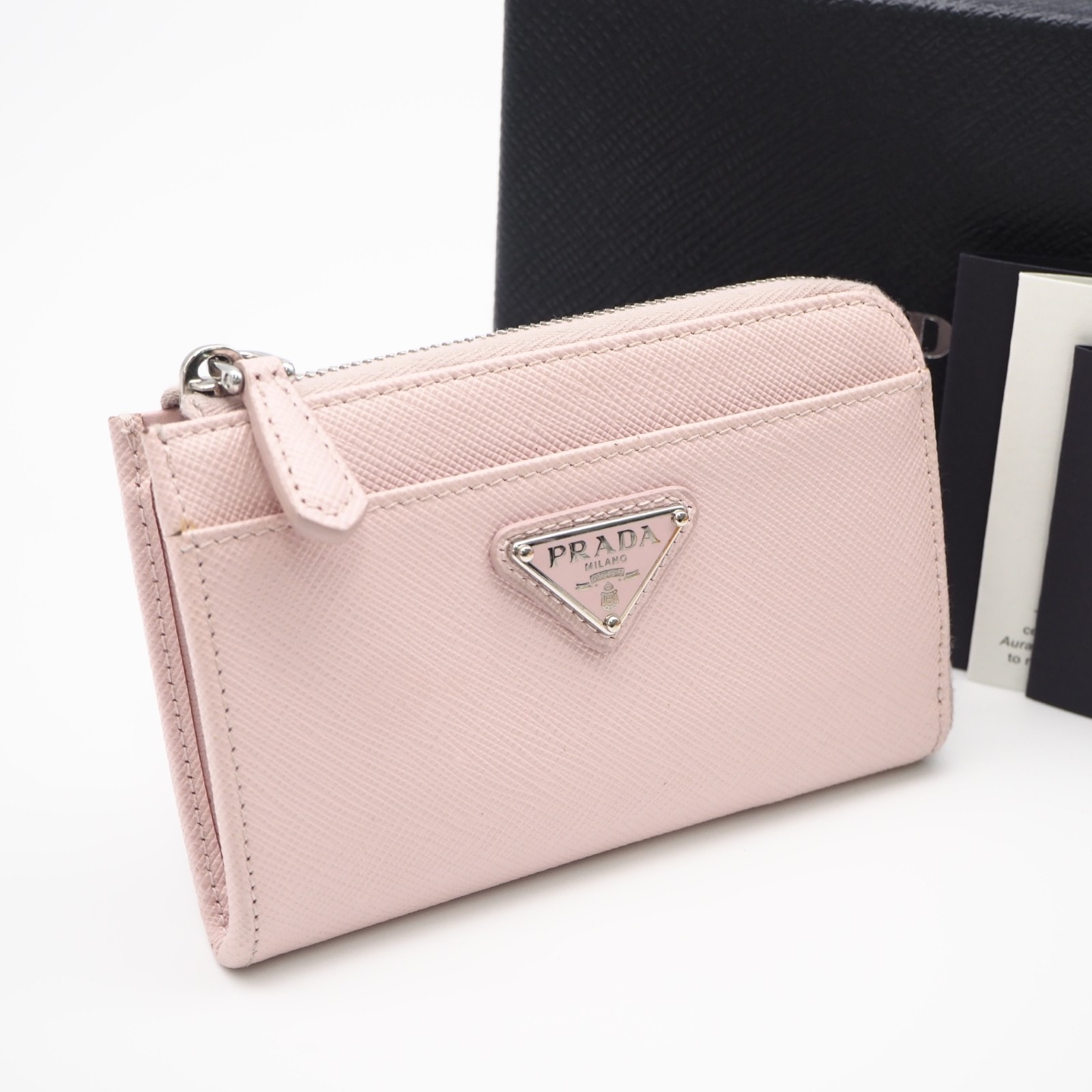 美品 PRADA プラダ サフィアーノ トライアングルロゴ キーチェーン コインケース 1PP122 コインケース ピンク サフィアーノ レディース