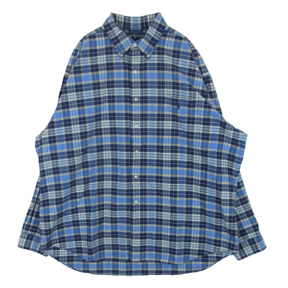 RALPH LAUREN ラルフローレン BIG SHIRT ビッグ 長袖 チェック シャツ ブルー系 ライトブルー系 XL【中古】