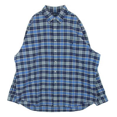 RALPH LAUREN ラルフローレン BIG SHIRT ビッグ 長袖 チェック シャツ ブルー系 ライトブルー系 XL【中古】