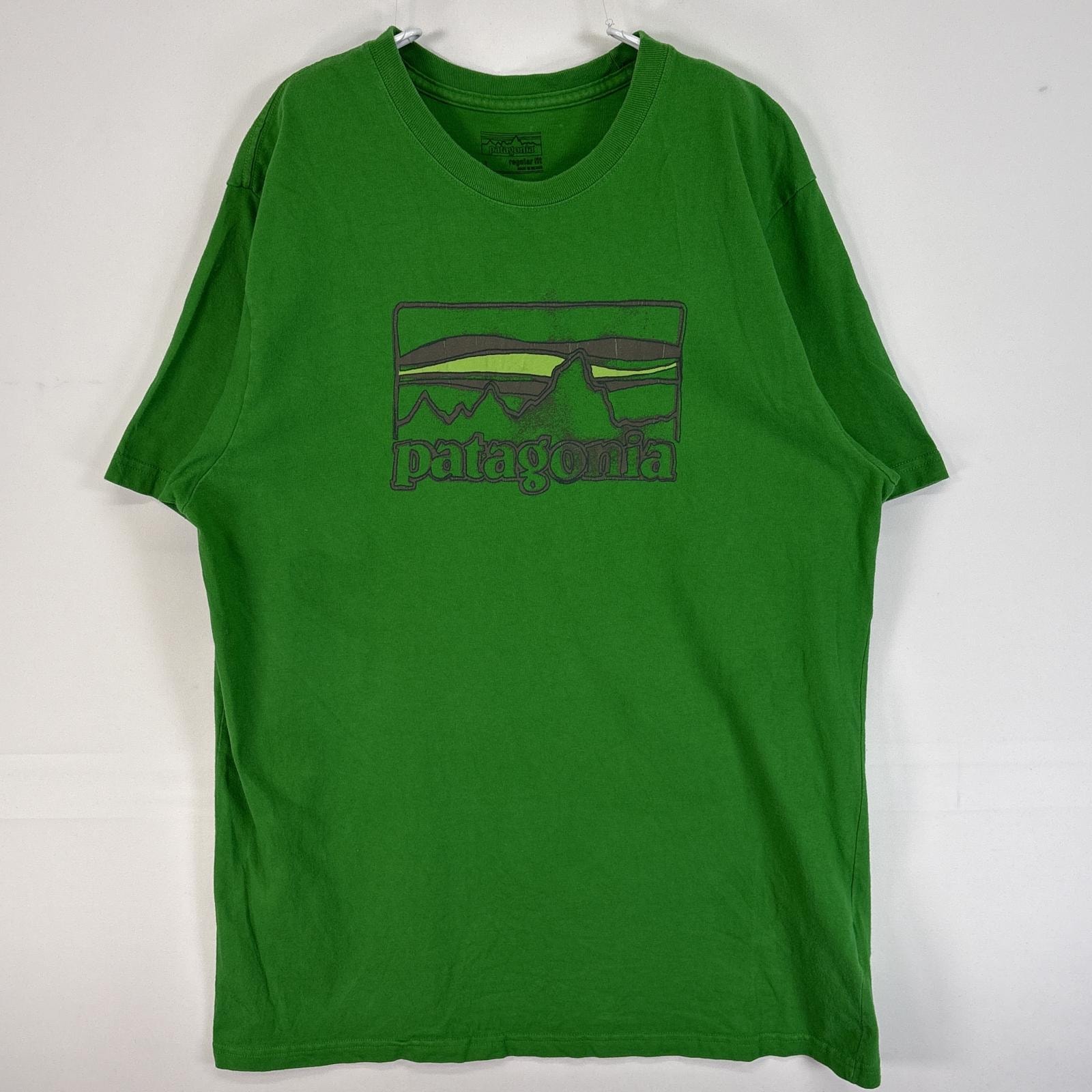 古着 パタゴニア patagonia 半袖Tシャツ プリント ロゴ 肉厚 クルーネック L グリーン メンズ