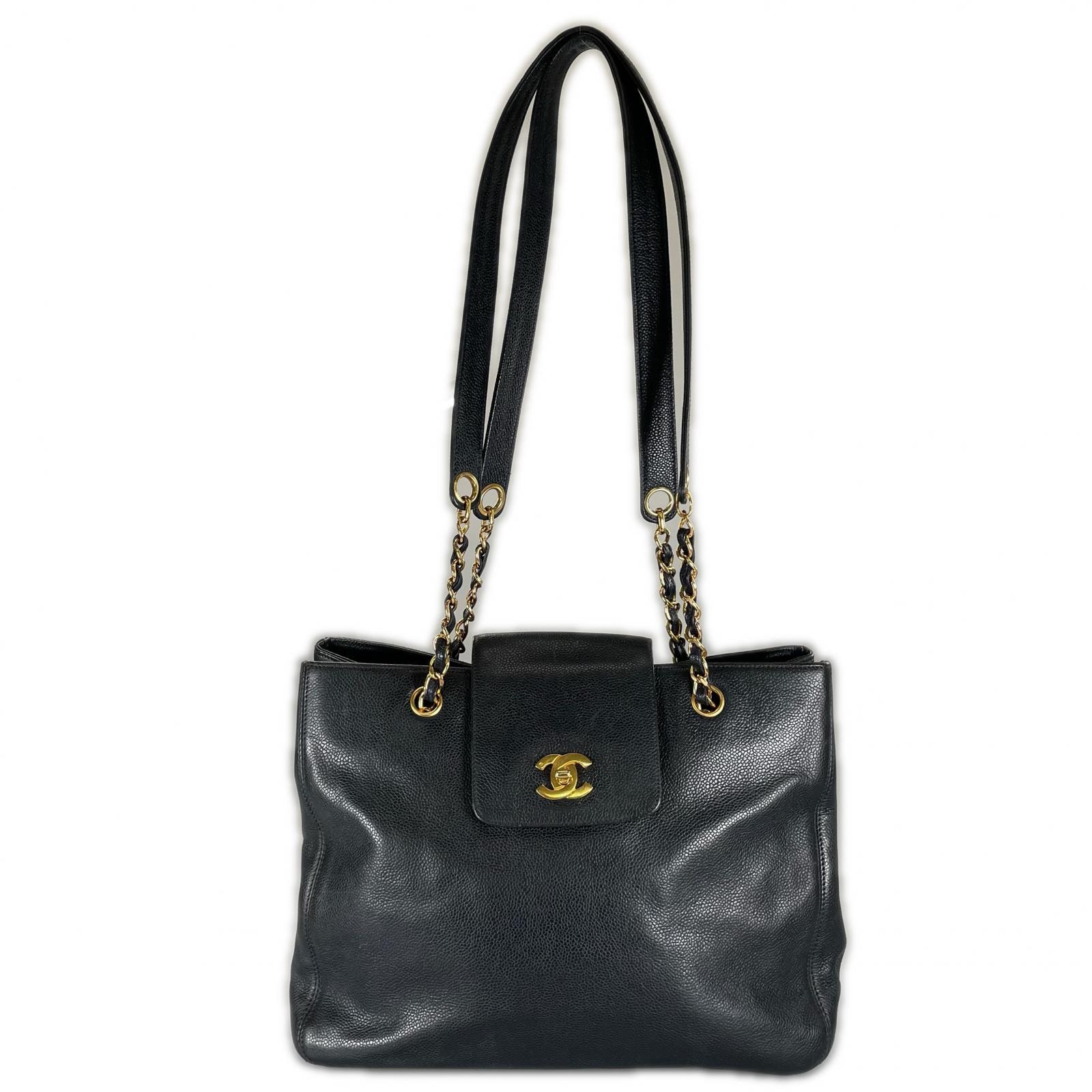 美品 CHANEL シャネル スーパーモデル トートバッグ グレインカーフレザー ブラック レディース【中古】