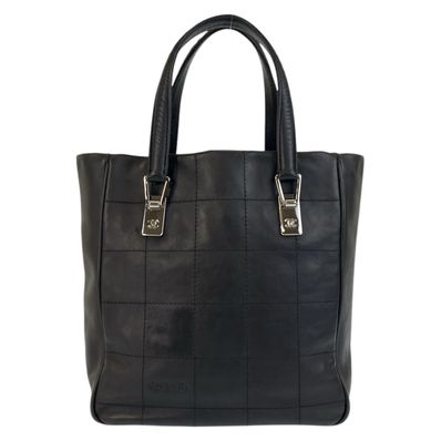 美品 CHANEL シャネル チョコバー ブラック 黒 シルバー金具 レザー トートバッグ ハンドバッグ 501911 【中古】