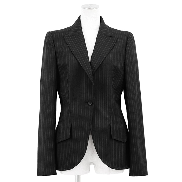 【極美品】GUCCI グッチ テーラードジャケット サイズ 40 レディース ストライプ 1B ウール100% アウター チャコール イタリア製